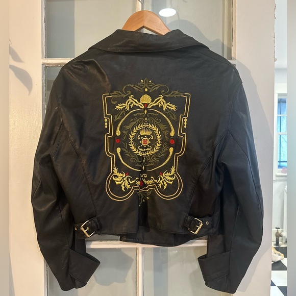Palmer & Palmer vintage Embroidered Black Leather Jacket - Picture 1 of 10